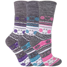 Ladies 3 Pairs of Thick Winter Warm Fairisle Thermal Diabetic Socks (4-8 UK, Grey)