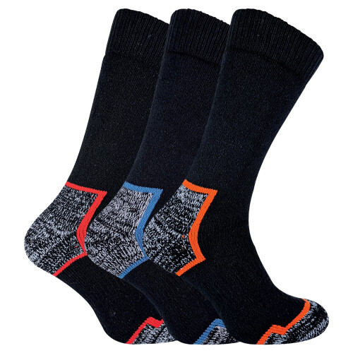 3 Pairs Mens Heavy Duty Cotton Cushioned Work Boot Socks (6-11 UK, Black)