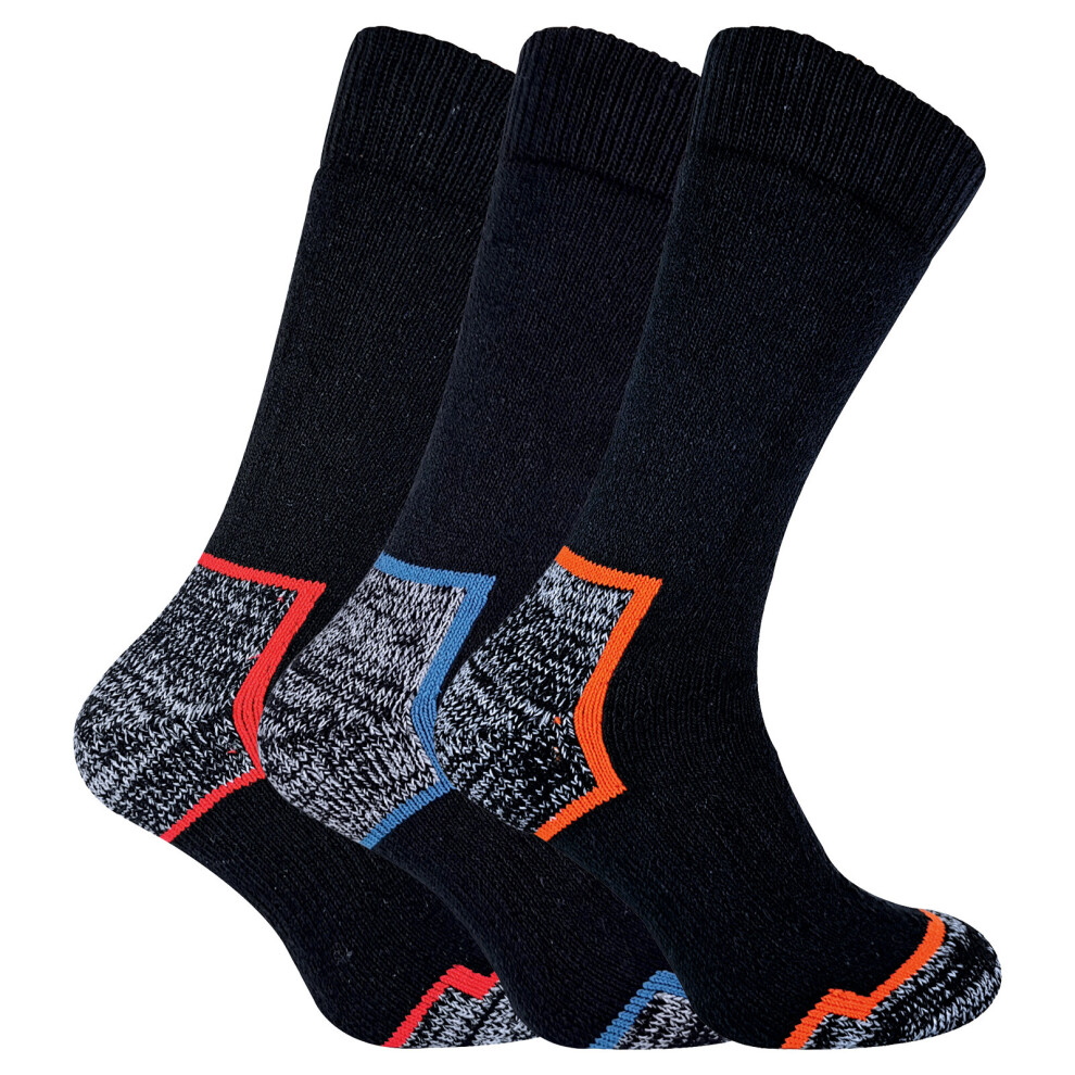 3 Pairs Mens Heavy Duty Cotton Cushioned Work Boot Socks (6-11 UK, Black)