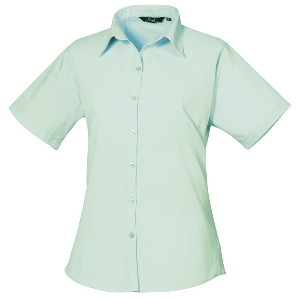 (22, Aqua) Premier Short Sleeve Poplin Blouse / Plain Work Shirt