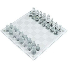 32 Piece Frosted Glass Chess Board Set Traditional Party Fun Game Gift