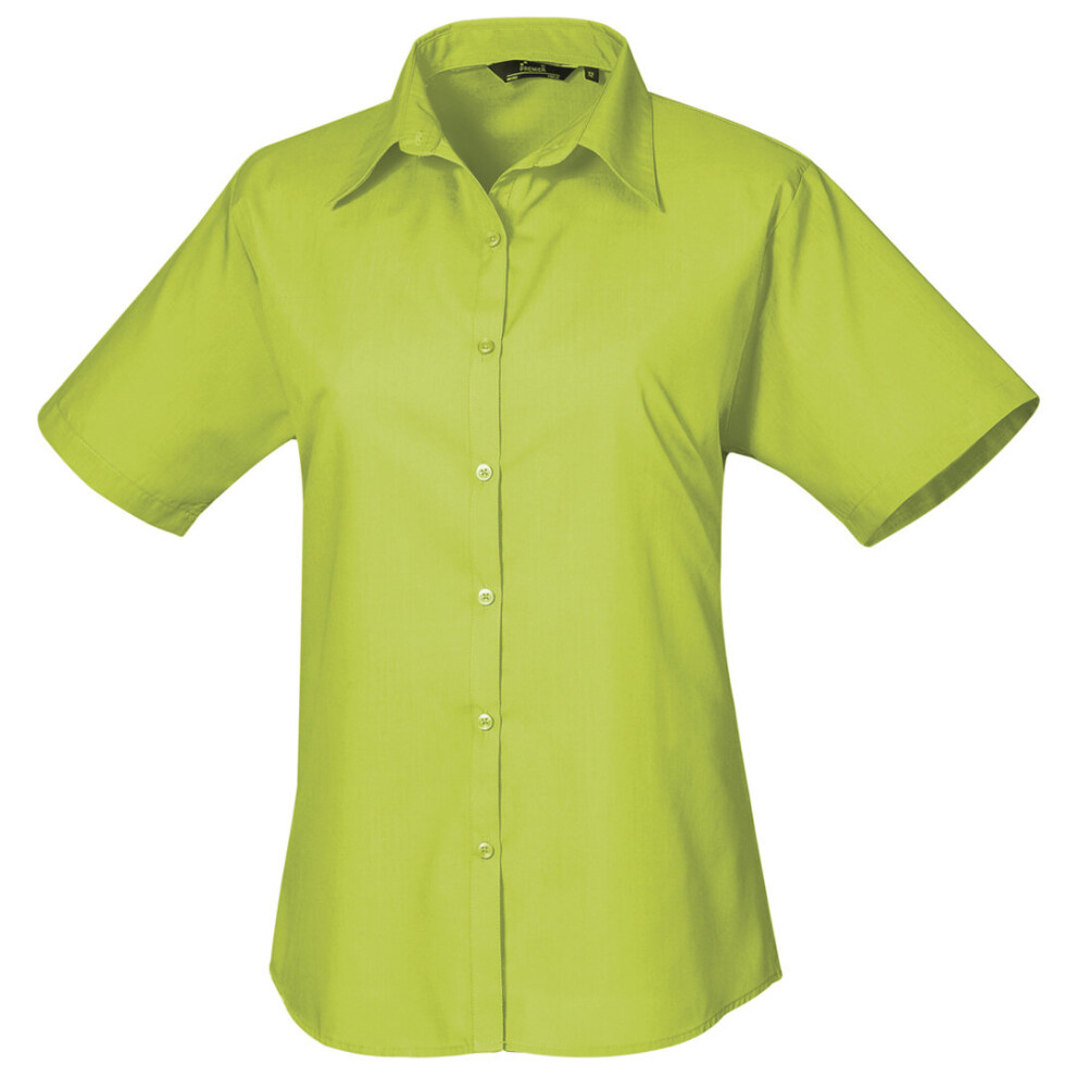 Women's Multicoloured (24, Lime) Premier Short Sleeve Poplin Blouse / Plain Work Shirt
