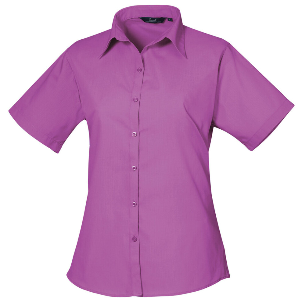 Short Sleeve Poplin Blouse Plain Work Shirt