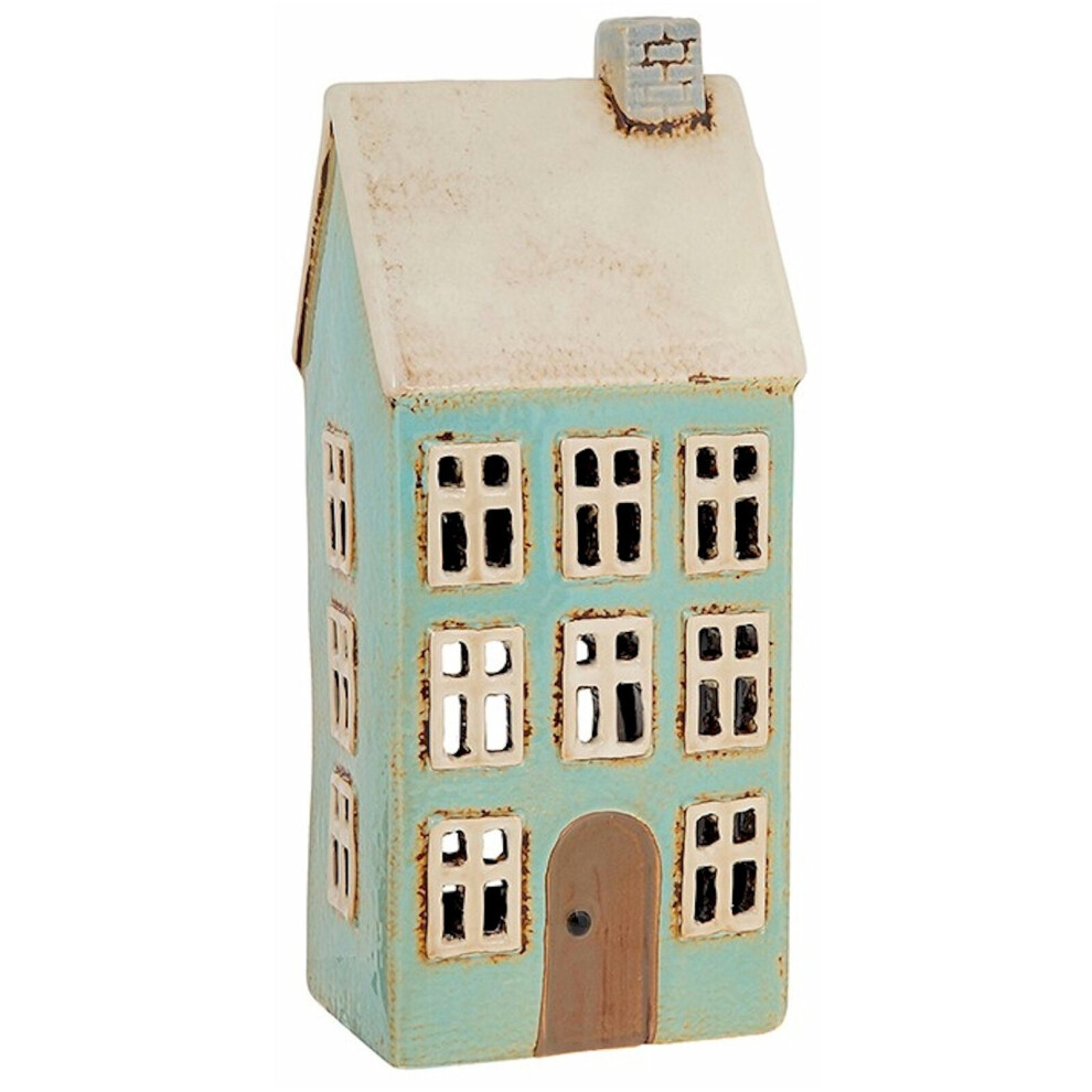 Village Pottery Tall Pale Blue House Tealight Holder