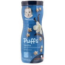 Gerber, Snacks voor Baby, Grain & Grow, Puffs, Geblazen Graan Snack, 8+ Maanden, Vanille, 1,48 oz (42 g)