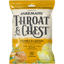 Jakemans, Throat & Chest, Honey and Lemon Flavored, 30 Lozenges