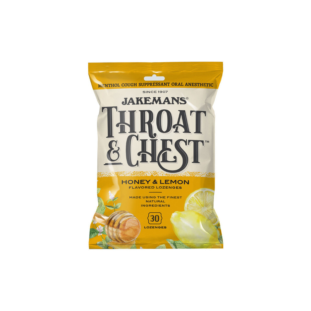 Jakemans, Throat & Chest, Honey and Lemon Flavored, 30 Lozenges