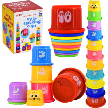 The Magic Toy Shop Toddler Stacking Cups 11 Piece Baby Nesting Toys Alphabet Learning Tower Blocks