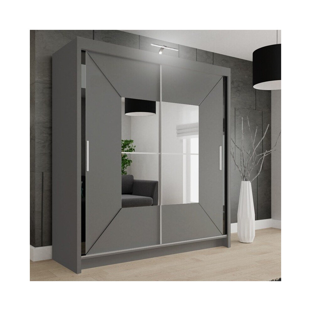(203cm, Grey) Nicole Double Mirrored Wardrobe Sliding Wardrobe With