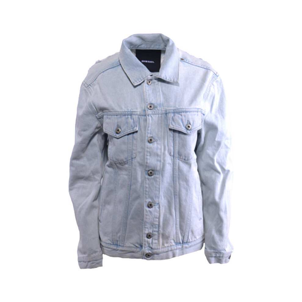 (Small) DIESEL DE VISE 084IR Womens Trucker Jacket Distress Long Sleeve Denim Coat Blue