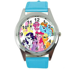 Watch Analogue Quartz with Real Leather Band Blue Round for Fan of My Little Pony e1