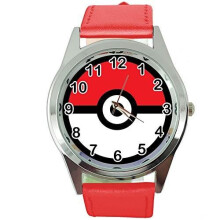 Pokemon Quartz Round Watch RED Leather Band