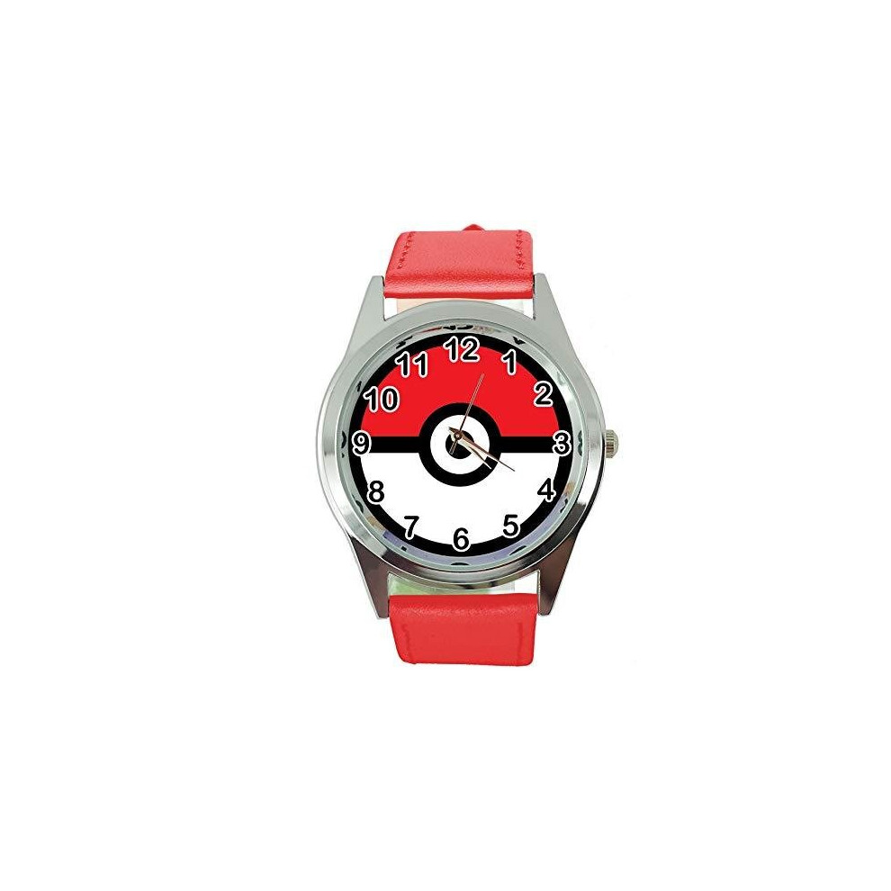 Pokemon Quartz Round Watch RED Leather Band