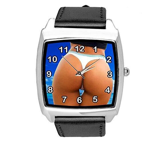 HOT Ass Black Real Leather Band Quartz Square Watch