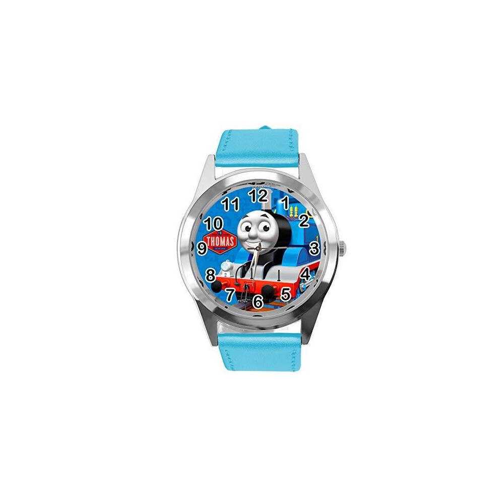 Blue Leather Round Watch for Thomas The Train Fans E2