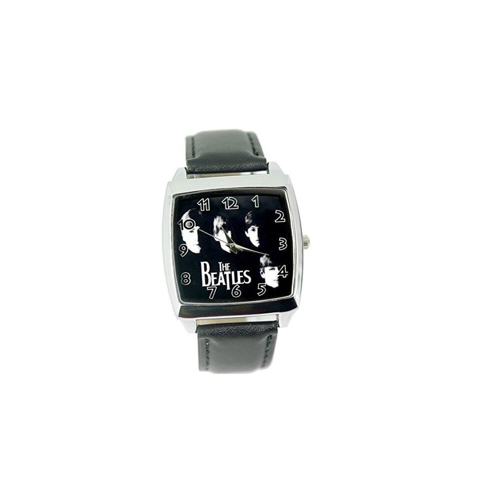 The Beatles Quartz Square Watch Real Leather Band Bf E2 Dial  Black