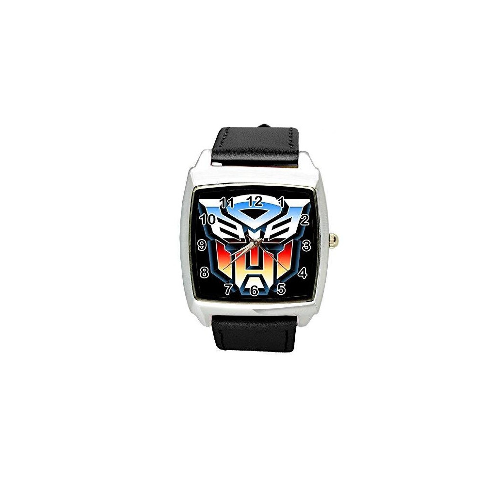 Taport Transformers Quartz Square Watch Real Leather Band E2 Black