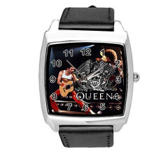 Black Real Leather Band Quartz Square Watch for Queen Band Fans