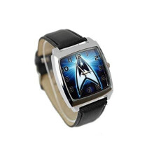 Star Trek Quartz Square Watch Real Leather Band Black