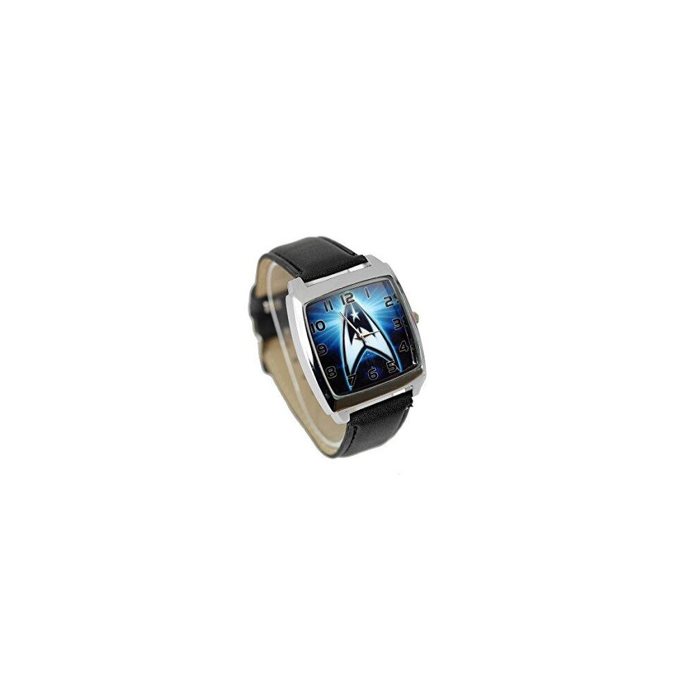 Taport Star Trek Quartz Square Watch Real Leather Band Black