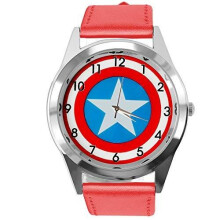 Red Real Leather Band Quartz Watch for Captain America Fans