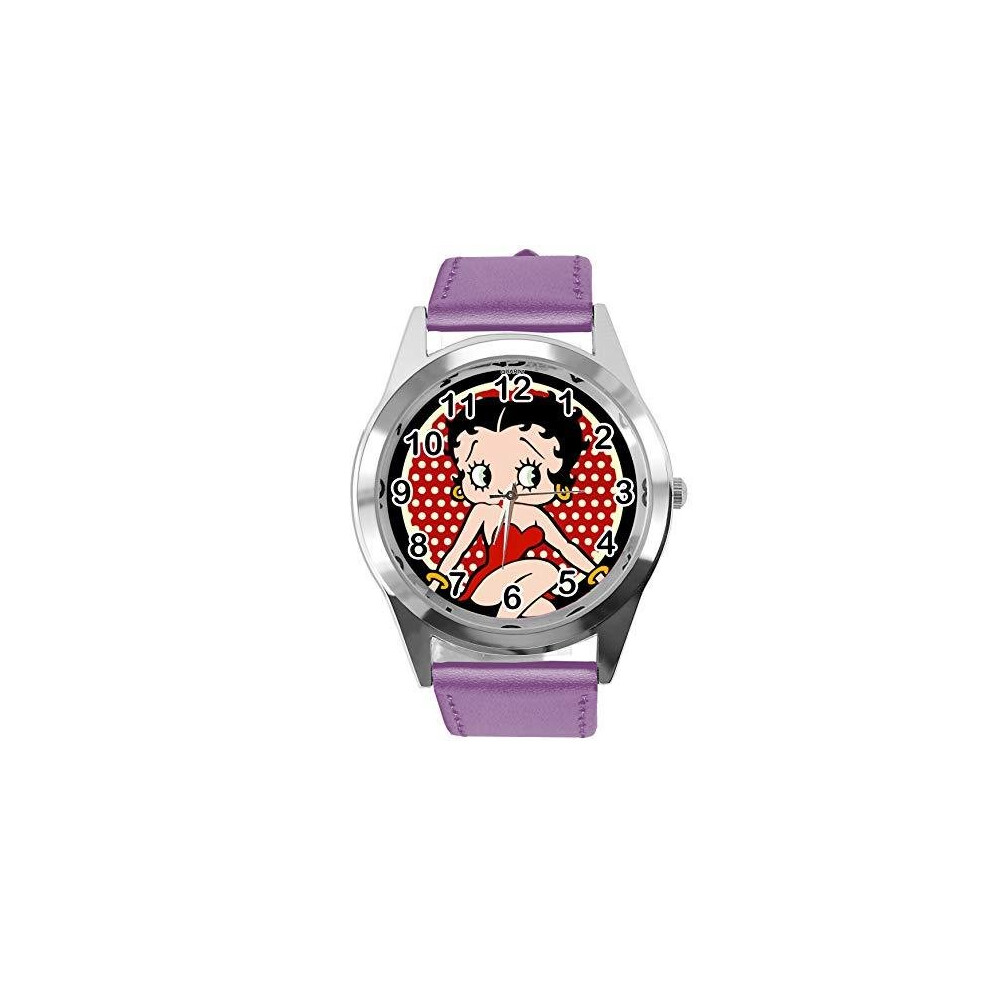 Purple Real Leather Band Watch for Betty BOOP Fans