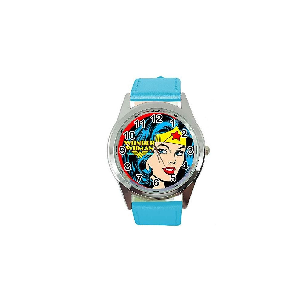 Taport Real Leather Quartz Round Sci Fi Watch For Wonder Woman Fans Blue
