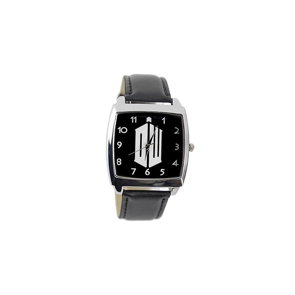 Dr Who Quartz Square Sci Fi Watch Real Leather Band   Black