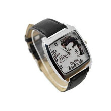 Elvis Presley Quartz Square Watch Real Leather Band Black