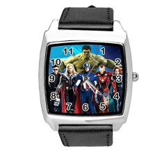 Marvel Universe Quartz Square Watch Real Leather Band Black