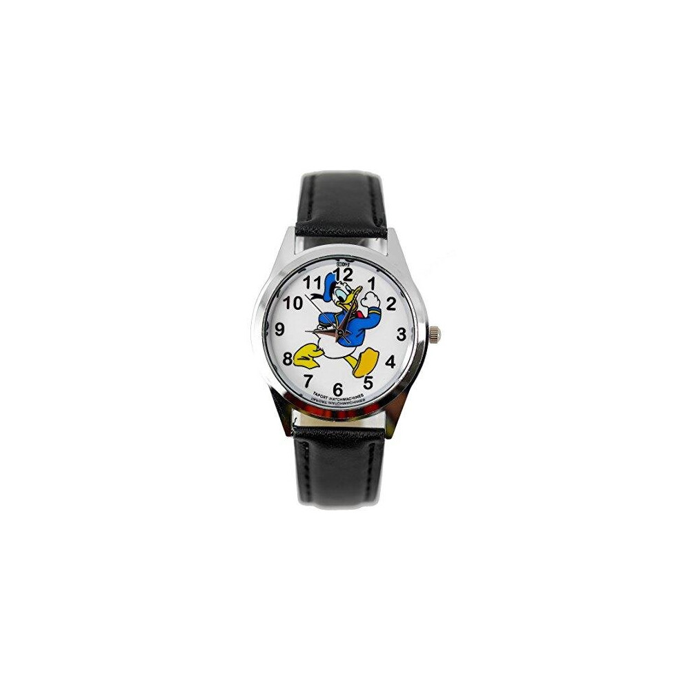 Black Leather  Quartz Watch for Donald Duck fans