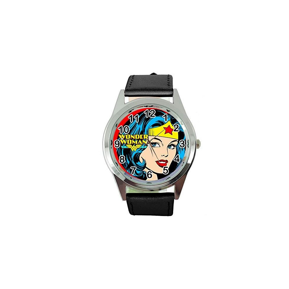 Taport Real Leather Quartz Round Sci Fi Watch For Wonder Woman Fans Black