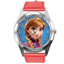 RED Leather Quartz Watch for Anna Frozen Fans