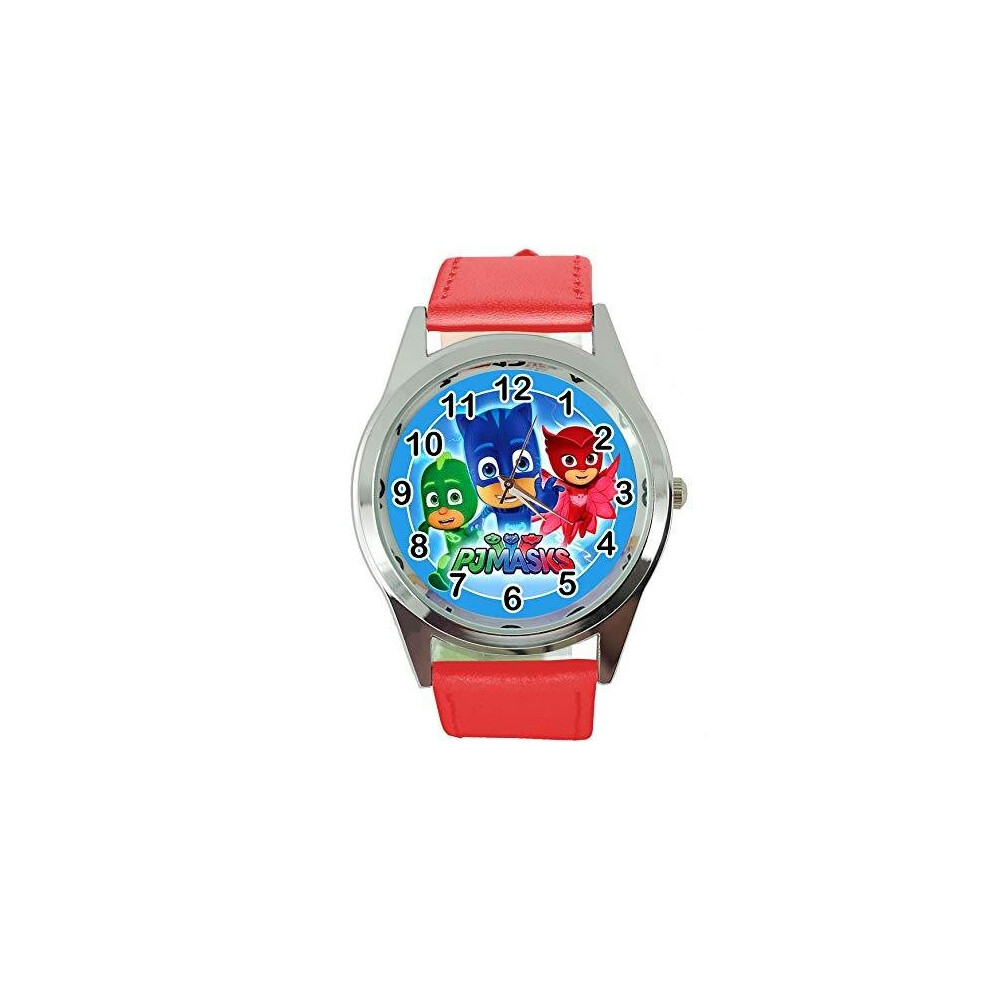 Taport Pjmasks Round Quartz Watch Leather Band Red