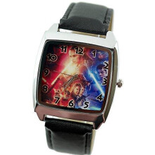 Star Wars Quartz Square Watch Real Leather Band Dial Black