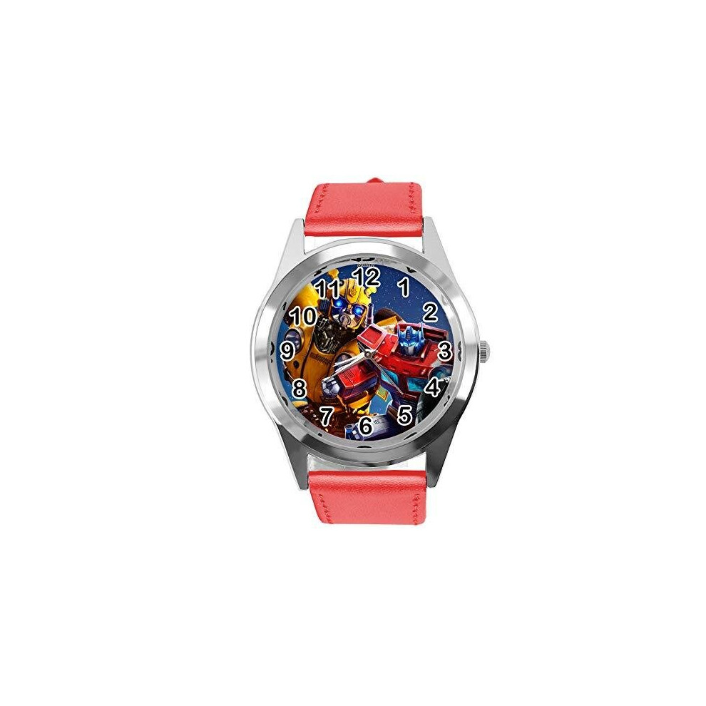 RED Real Leather Round Watch for Transformers Fans E3