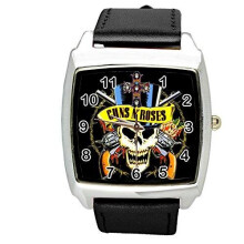 Guns N Roses Quartz Square Watch Real Leather Band Black