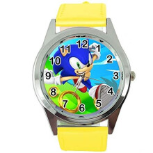 Quartz Watch Yellow Leather Band Round for Sonic The Hedgehog Fans E3