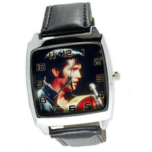 Elvis Presley Music Legend Quartz Square Watch Real Leather Band E3 Dial Black