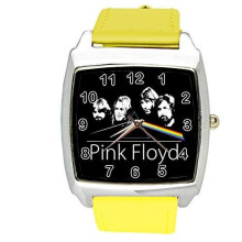 Pink Floyd Dark Side of The Moon Quartz Square Watch Real Leather Band Yellow