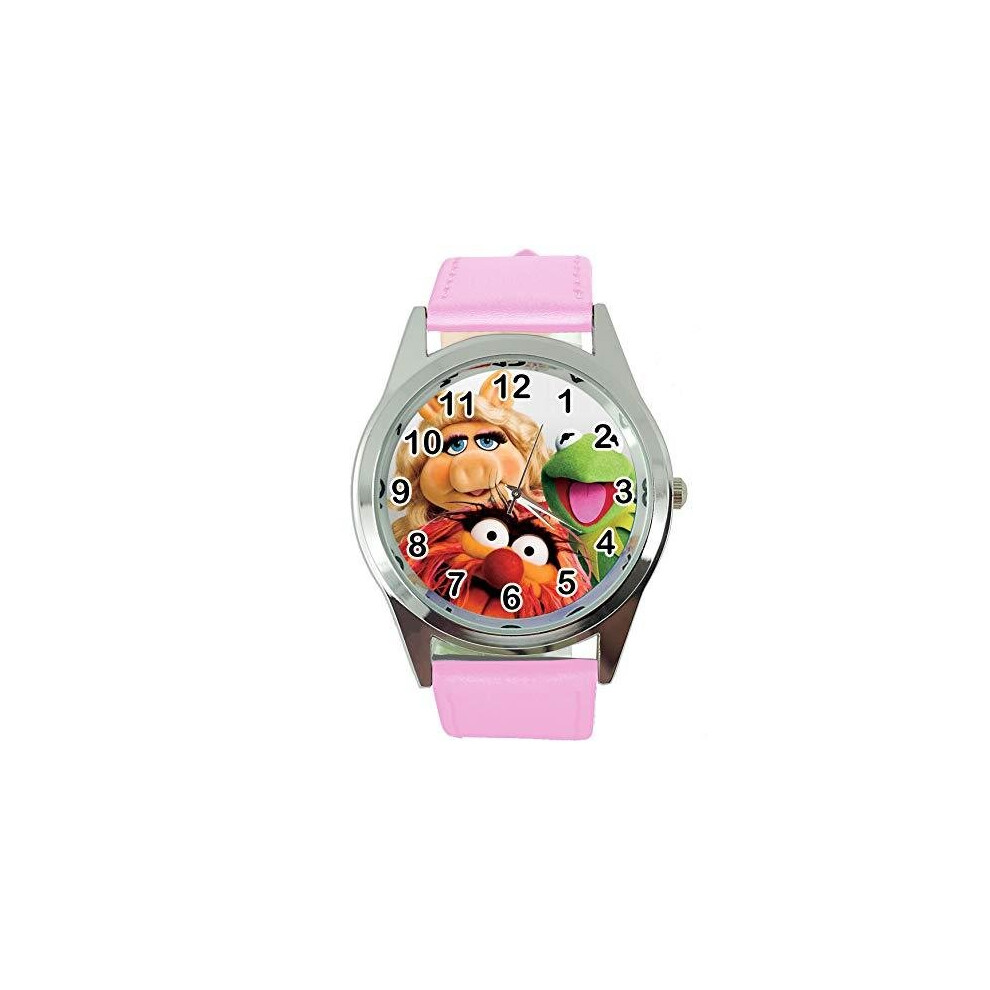 Taport Quartz Watch Leather Band Round For Muppets Fans Pink