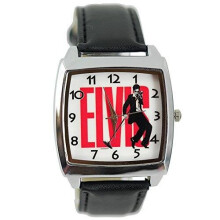 Elvis Presley Music Legend Quartz Square Watch Real Leather Black Band E2 Dial Black