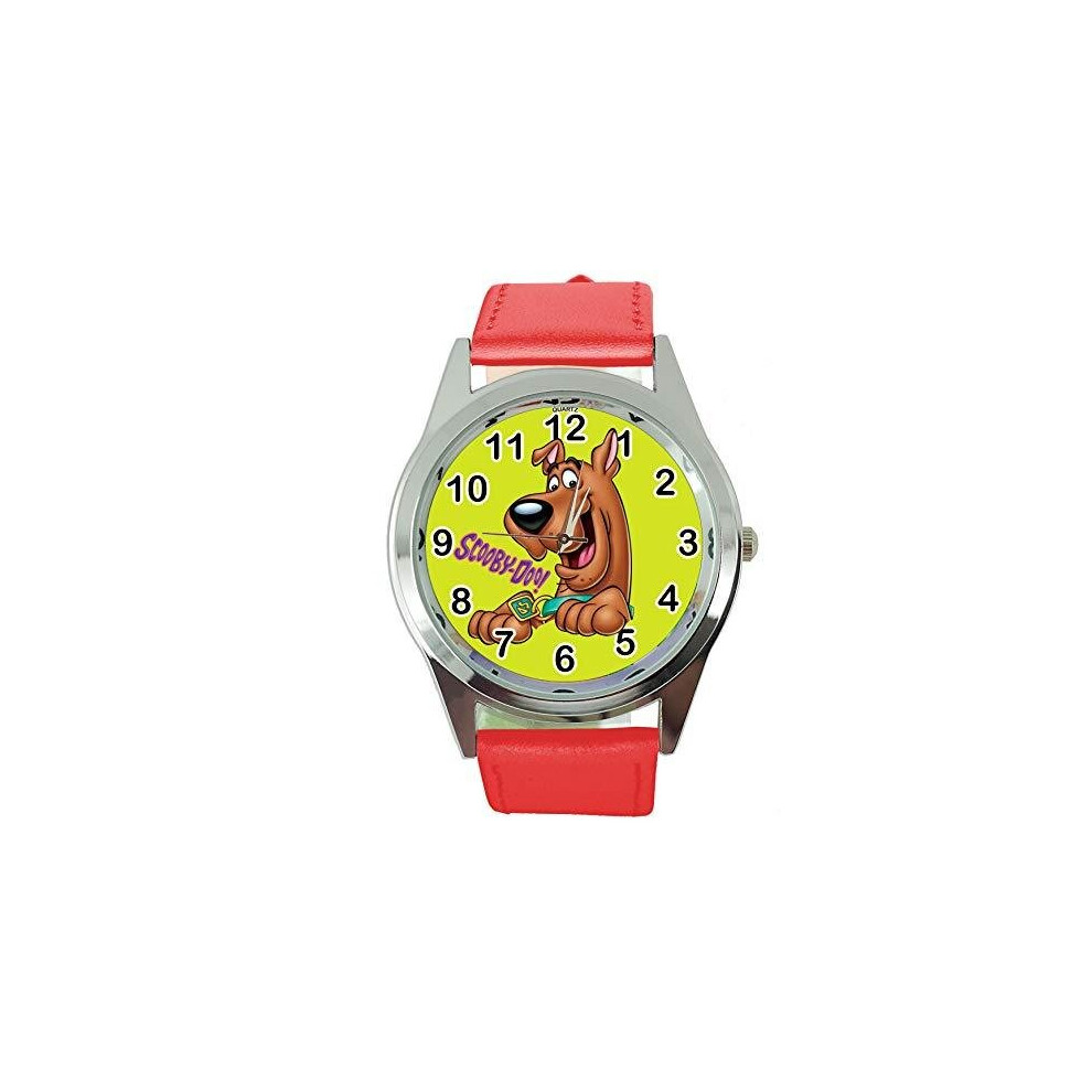 Photos - Wrist Watch RED Leather Band Quartz Watch for Scooby DOO Fans E2