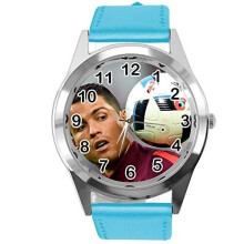 Stylish Blue Leather-Band Quartz Watch for Ronaldo Fans — Stainless Steel Case, 24cm Band, 3.5cm Dial