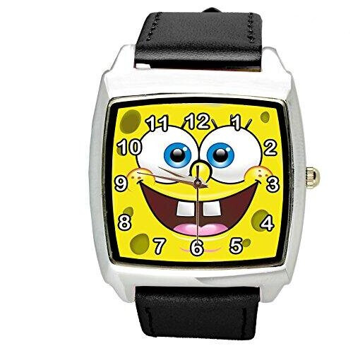 Sponge Bob Square Pants Quartz Squarewatch Leather Band   Black