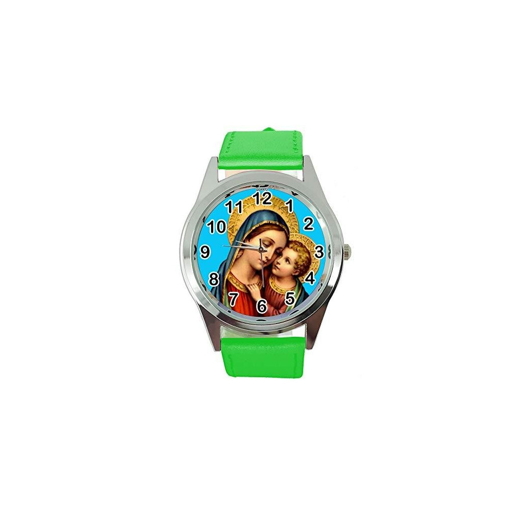 Photos - Wrist Watch Saint Mary Quartz Round Watch Green Leather Band