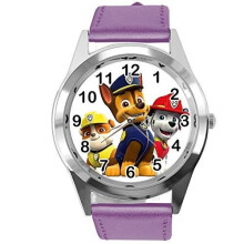 Quartz Watch Violet Leather Band Round for PAW Patrol Fans