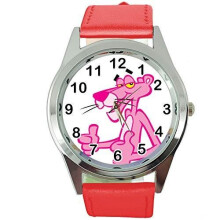 The Pink Panther Quartz Round SCI FI Watch RED Real Leather Band