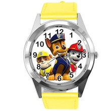 Quartz Watch Yellow Leather Band Round for PAW Patrol Fans
