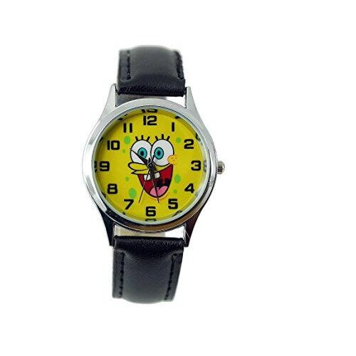 Sponge Bob Square Pants Quartz Watch Leather Band   Black